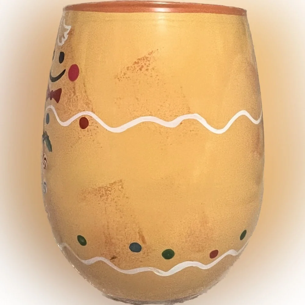 💥Gingerbread Man Stemless Jumbo Wine Glass Holiday Christmas Multicolor Decor